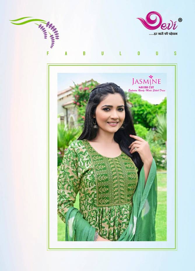 Devi Jasmine Rayon Printed Readymade Suits Catalog
